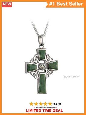 Sterling Silver Celtic Cross Pendant Necklace 18" Belcher Chain